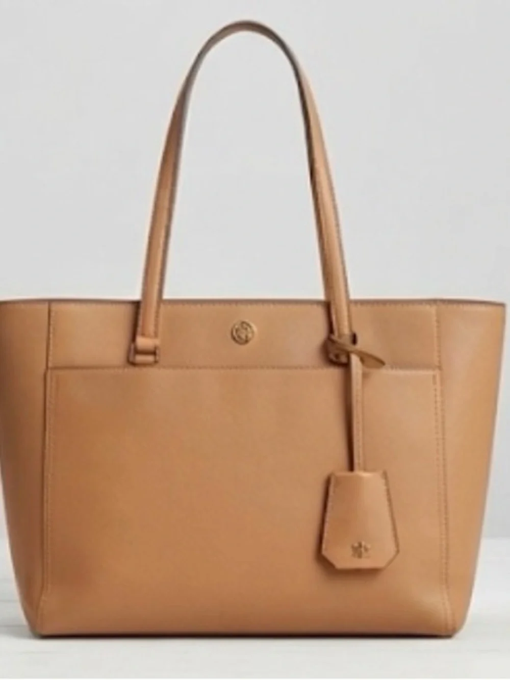 Tory Burch Cognac Leather Tote with Gold Trim